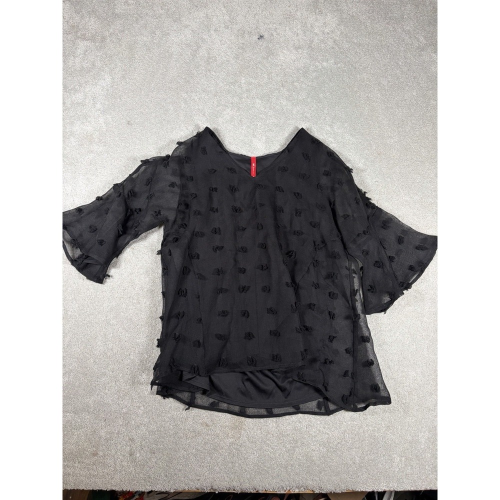 ic by connie k black sheer overlay blouse medium